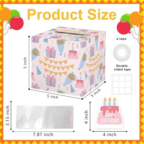 Pink Surprise Money Box Gift Pull - Happy Birthday Money Box for Cash Gift Set Included Happy Birthday Card and 35Pcs Transparent Bags, Fun Birthday Gift for Kids Boys Girls in Kuwait