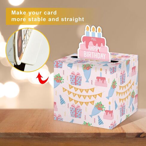 Pink Surprise Money Box Gift Pull - Happy Birthday Money Box for Cash Gift Set Included Happy Birthday Card and 35Pcs Transparent Bags, Fun Birthday Gift for Kids Boys Girls in Kuwait