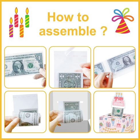 Pink Surprise Money Box Gift Pull - Happy Birthday Money Box for Cash Gift Set Included Happy Birthday Card and 35Pcs Transparent Bags, Fun Birthday Gift for Kids Boys Girls in Kuwait