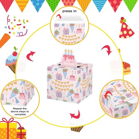 Pink Surprise Money Box Gift Pull - Happy Birthday Money Box for Cash Gift Set Included Happy Birthday Card and 35Pcs Transparent Bags, Fun Birthday Gift for Kids Boys Girls in Kuwait