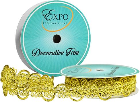 Trims by The Yard Gwen Lacey Metallic Braid Spool | Gold | (3 Yard Cut) Trim, 9 Foot (Pack of 2) in Saudi Arabia