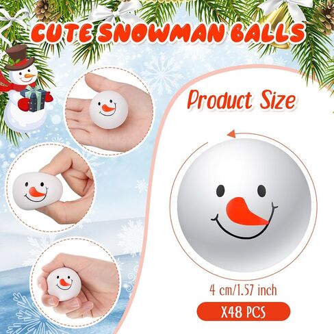 Sosation 48 Pieces Snowmen Stress Ball Fake Snowball Bouncy Snow Ball Christmas Stress Toys Sensory Stress Relief Gifts Stocking Stuffers for Winter Christmas Party Favors in Saudi Arabia