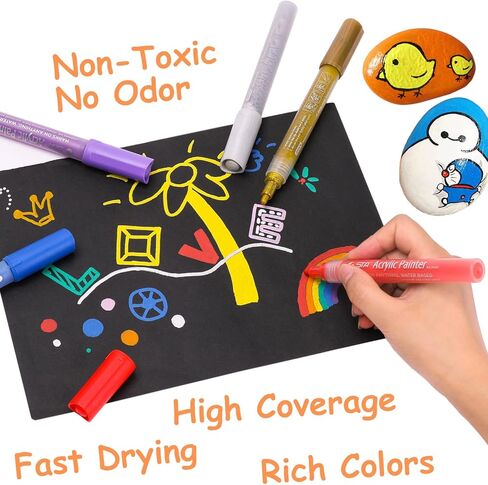 أقلام طلاء أكريليك من Dyvicl للرسم الصخري، والسيراميك، والزجاج، والخشب، والنسيج، والقماش، والكوب، واليقطين، ومستلزمات صناعة الحرف اليدوية، وحرف سجل القصاصات، وصناعة البطاقات، ومجموعة أقلام تحديد الطلاء الأكريليك من 12 لونًا in Kuwait