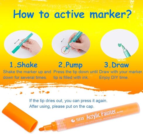 أقلام طلاء أكريليك من Dyvicl للرسم الصخري، والسيراميك، والزجاج، والخشب، والنسيج، والقماش، والكوب، واليقطين، ومستلزمات صناعة الحرف اليدوية، وحرف سجل القصاصات، وصناعة البطاقات، ومجموعة أقلام تحديد الطلاء الأكريليك من 12 لونًا in Kuwait