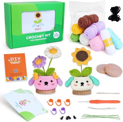 PEGYOU Crochet Kit for Beginners - 2 PCS Beginner Crochet Kit for Adults Kids with Step-by-Step Video Tutorials and Instructions, Learn to Crochet Kits for Adults Beginner (Daisy and Sunflower) in Saudi Arabia