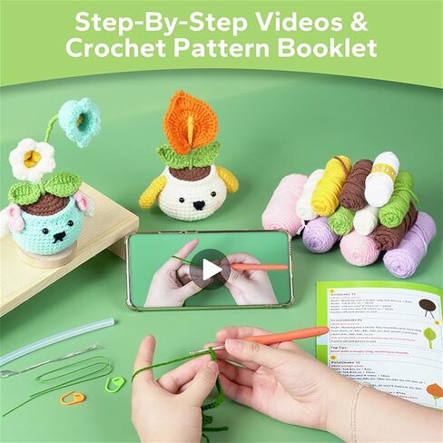 PEGYOU Crochet Kit for Beginners - 2 PCS Beginner Crochet Kit for Adults Kids with Step-by-Step Video Tutorials and Instructions, Learn to Crochet Kits for Adults Beginner (Daisy and Sunflower) in Saudi Arabia