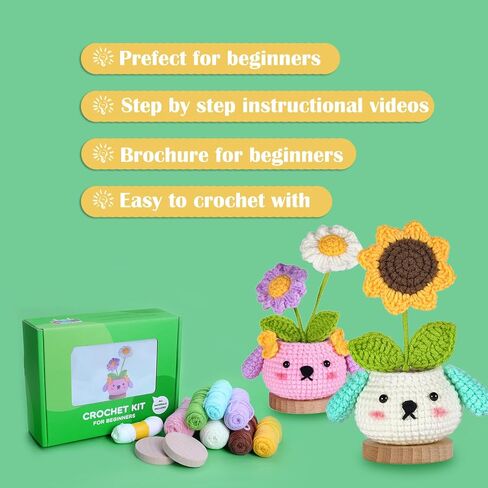 PEGYOU Crochet Kit for Beginners - 2 PCS Beginner Crochet Kit for Adults Kids with Step-by-Step Video Tutorials and Instructions, Learn to Crochet Kits for Adults Beginner (Daisy and Sunflower) in Saudi Arabia