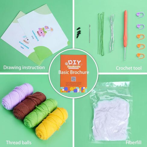 PEGYOU Crochet Kit for Beginners - 2 PCS Beginner Crochet Kit for Adults Kids with Step-by-Step Video Tutorials and Instructions, Learn to Crochet Kits for Adults Beginner (Daisy and Sunflower) in Saudi Arabia