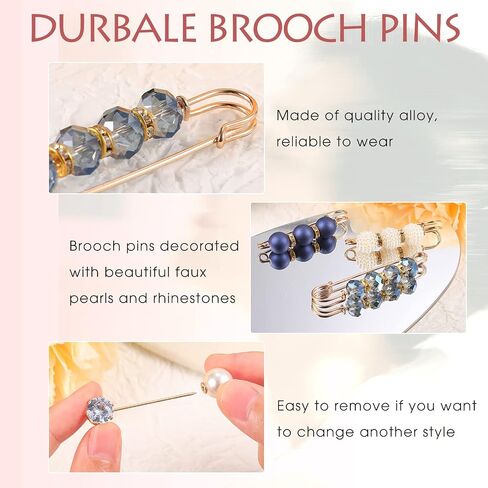 50 Pieces Pearl Brooch Pins Sweater Shawl Clips Decorative Safety Pin Hijab Pins Faux Pearl Rhinestones Collar Safety Pin for Women Girls Clothing Dresses Decoration Accessories with Storage Tank in Saudi Arabia