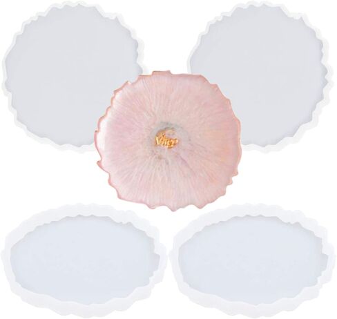 SKPPC 4 قطع قوالب كوستر الراتينج ، قوالب سيليكون لصب الراتنج ، قوالب سيليكون العقيق كوستر لصنع الراتنج ، عقيق الأكواب، الحصير كأس ، ديكور المنزل in Kuwait