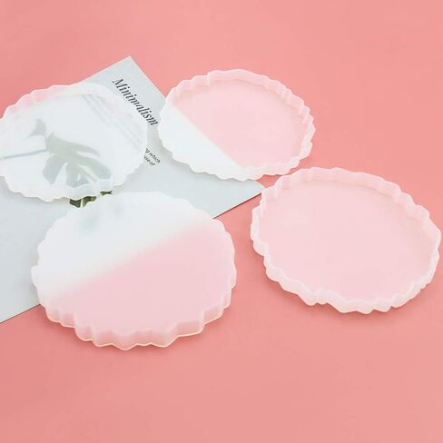 SKPPC 4 قطع قوالب كوستر الراتينج ، قوالب سيليكون لصب الراتنج ، قوالب سيليكون العقيق كوستر لصنع الراتنج ، عقيق الأكواب، الحصير كأس ، ديكور المنزل in Kuwait