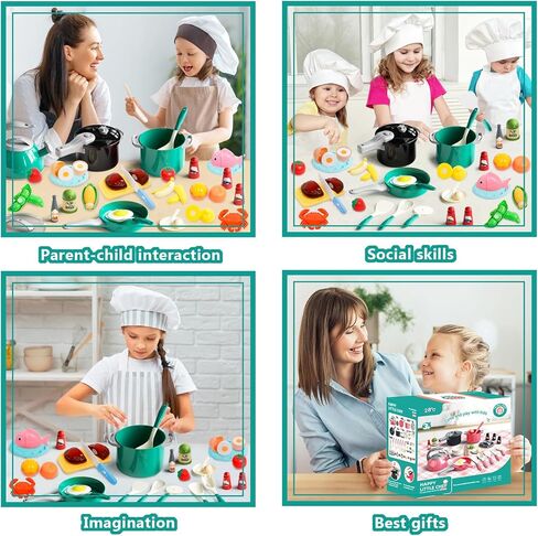 28℃ 69PCS Play Kitchen Accessories Toy,Kids Pretend Cooking Toys with Play Pots and Pans,Toddler Pretend Cooking Playset with Food,Fruits,Vegetables,Play Kitchen Toys for Girls Boys(Green) in Kuwait