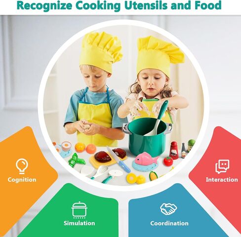 28℃ 69PCS Play Kitchen Accessories Toy,Kids Pretend Cooking Toys with Play Pots and Pans,Toddler Pretend Cooking Playset with Food,Fruits,Vegetables,Play Kitchen Toys for Girls Boys(Green) in Kuwait