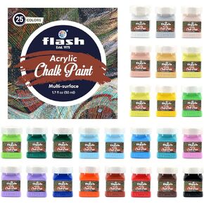 Flash Acrylic Chalk Paint Set | Chalky Finish | 25 Colors | 50 ml, 1.7 fl oz Each | High Pigment Strength | Non Fading | Indoor/Outdoor | Non Toxic | Multi-Surface Paint | Pro Artist, Hobby Painters & Kid … in Saudi Arabia