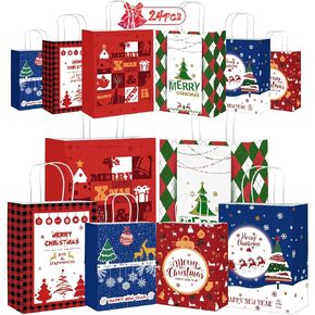 أكياس هدايا عيد الميلاد 24 قطعة من ANYGIFT بأحجام متنوعة وأكياس ورقية لعيد الميلاد بمقبض متين، وحقائب عيد الميلاد للهدايا، وحقائب هدايا عيد الميلاد، وحقائب هدايا عيد الميلاد، هدايا حفلات عيد الميلاد (8 كبيرة، 8 متوسطة، 8 صغيرة) l in Kuwait