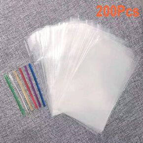 Cello Cellophane Treat Bags, 9.6 X 13.7 Inches Big OPP Clear Plastic Bags For Bakery, Popcorn, Cookies, Candies, Dessert with 6 Colors Twist Ties (80, 9.6 x 13.7) in Kuwait