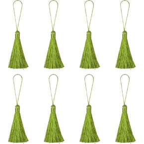 HARFINGTON Bookmark Tassels - 8Pcs 6.5" Silky Soft Mini Tassel with Loops for Keychain Graduation Handmade DIY Craft Accessory, Army Green in Kuwait