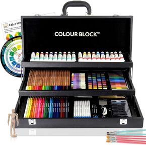 COLOUR BLOCK 181 pc Mixed Media Art Set in Durable PU leather Case - Soft & Oil Pastels, Acrylic & Watercolor Paints, Sketching, Charcoal & Colored Pencils and Tools in Kuwait