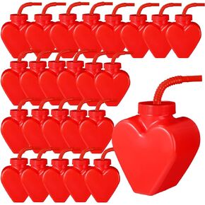 Maxcheck Red Heart Shaped Cups with Straws and Lids 10 Oz Plastic Heart Drink Cup Valentine's Day Party Favor Cups Reusable for Kids Adults Valentines Day Birthday Party Supplies (12) in Saudi Arabia