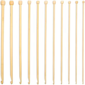 مجموعة خطافات كروشيه تونسية (13 انش) - خطاف كروشيه من الخيزران - مجموعة حياكة خفيفة الوزن وناعمة بقطر 3.5 ملم الى 10 ملم - خطافات كروشيه منحنية تدوم طويلا مع شنطة - مجموعة كروشيه للحياكة والكروشيه in Kuwait