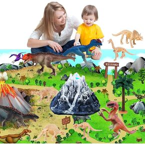 Erupting Volcano Model Dinosaur Toys with Mat & Trees,Dinosaur Playset Science Kit for Kids 3-5