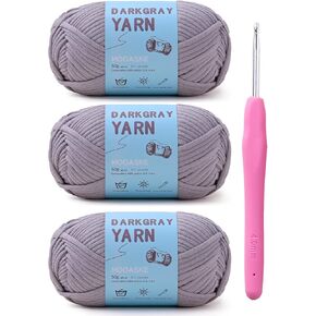 3 Pack (3 x 50g) Crochet Yarn with Crochet Hook - Worsted Medium Yarn for Crocheting - Easy-to-See Stitches Cotton-Nylon Blend Beginner Knitting Yarn for Adults and Kids in Saudi Arabia