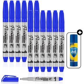 12 Permanent Markers, Black and 1 Washable Glue Stick, Non-Toxic, Waterproof, Holiday Gifts Set Markers for Adults, Kids, Teens to Craft Decorations, Design Cards