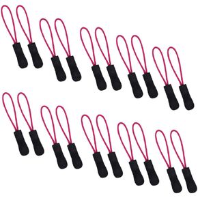 JOSDIOX 20 Pcs Replacement Zipper Pulls Black/Rose red Zipper Pull Cord Extender for Backpacks, Jackets, Luggage, Purses, Handbags (14 Black/Rose red)