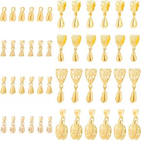 SUPERFINDINGS 48Pcs 8 Style Brass Pendant Pinch Bails Ice Pick Pinch Bail 12~18x3~10mm Bead Pendant Connector Filigree Rack Plating Jewelry Clasps for Jewelry Pendant Making, Hole: 2~9mm