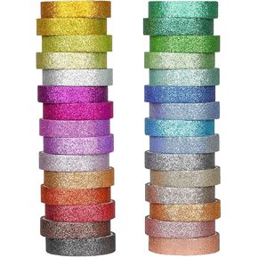 شريط واشي لامع رفيع من إيبورن - 30 لفة 10 مم مجموعة شريط لاصق واشي بألوان قوس قزح، شريط زخرفي رفيع لمجلة الرصاص، والحرف اليدوية اليدوية، والمخطط، وسجل القصاصات، وتغليف الهدايا in Kuwait