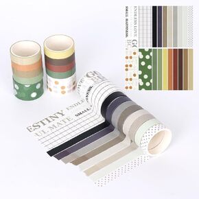 ALXBSONE 20 Rolls Washi Tape Set, Colorful Style Basic Skinny Masking Decorative Tapes for Arts, Handbook, DIY Crafts, Planners, Scrapbooking(Set01)