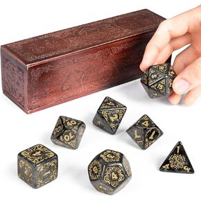 Wiz Dice Titan 25mm Dice - Large Polyhedral Dice Set for Various Role Playing Dice Games - Calliope 7 Cnt - DND Dice Set with a Wooden Dice Box - includes D4, D6, D8, D10, D10(0), D12 & D20 in Kuwait
