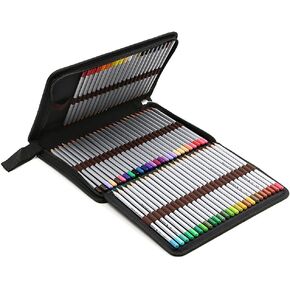 BTSKY® Portable Canvas Zippered Colored Pencil Case-Super Large Capacity 72 Slot Pencil Bag Pouch for Watercolor Pencils(Black)