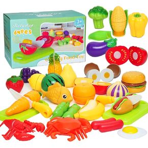 Holady 64 Pcs Play Food Set for Kids Kitchen,Plastics Cutting Fake Food/ Fruit/ Vegetable Accessories with Storage Box,Educational Toy for Girls Boys Birthday in Kuwait