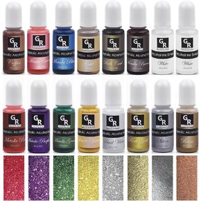 GR Metallic Alcohol Ink Set -16 Metallic Colors Alcohol Based Ink for Resin Art, Fluid Art,Resin Craft,Resin Petri Dish，Alcohol Ink Paint for Yupo,Tumbler