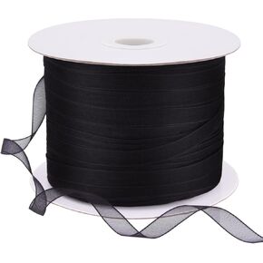 Hapeper 250 Yards 1/4 Inch Narrow Sheer Organza Chiffon Ribbon for Crafts Making, Gift Wrapping (Black)