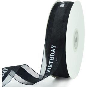 TONIFUL Happy Birthday Ribbon 1 Inch Black Satin Silk Ribbons for Gift Wrapping 50 Yards Chiffon Organza Ribbon for Birthday Party Supplies Bouquet Wrapping Cake Box Wrapping Decoration