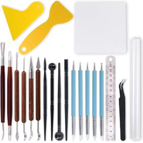 Rustark Polymer Clay Tools, 24 pcs Modeling Clay Sculpting Tools Include Rubber Tip Pens,Ball Stylus, Modeling Tools Pottery Tools for Pottery Sculpture, Rock Painting, Art Carving Embossing