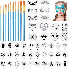 54 Pieces Halloween Face Painting Stencil Sets Halloween Pumpkin Ghost Stencils Blue Painting Brushes Kids Women Paint Stencils Hollow Tattoo Template for Halloween Holiday Party Makeup Face Painting in Saudi Arabia
