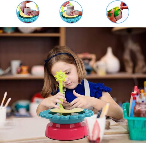 IAMGlobal Pottery Wheel, Sunflower Art Craft Kit, DIY Pottery Studio, Craft Activity, Artist Studio, Ceramic Machine with Air-Dry Clay, Educational Toy for Kids Beginners (Blue) in Kuwait