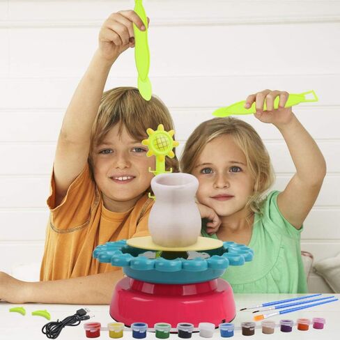 IAMGlobal Pottery Wheel, Sunflower Art Craft Kit, DIY Pottery Studio, Craft Activity, Artist Studio, Ceramic Machine with Air-Dry Clay, Educational Toy for Kids Beginners (Blue) in Kuwait