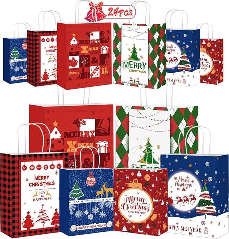أكياس هدايا عيد الميلاد 24 قطعة من ANYGIFT بأحجام متنوعة وأكياس ورقية لعيد الميلاد بمقبض متين، وحقائب عيد الميلاد للهدايا، وحقائب هدايا عيد الميلاد، وحقائب هدايا عيد الميلاد، هدايا حفلات عيد الميلاد (8 كبيرة، 8 متوسطة، 8 صغيرة) l in Kuwait
