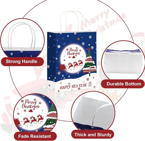 أكياس هدايا عيد الميلاد 24 قطعة من ANYGIFT بأحجام متنوعة وأكياس ورقية لعيد الميلاد بمقبض متين، وحقائب عيد الميلاد للهدايا، وحقائب هدايا عيد الميلاد، وحقائب هدايا عيد الميلاد، هدايا حفلات عيد الميلاد (8 كبيرة، 8 متوسطة، 8 صغيرة) l in Kuwait