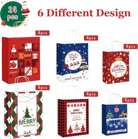 أكياس هدايا عيد الميلاد 24 قطعة من ANYGIFT بأحجام متنوعة وأكياس ورقية لعيد الميلاد بمقبض متين، وحقائب عيد الميلاد للهدايا، وحقائب هدايا عيد الميلاد، وحقائب هدايا عيد الميلاد، هدايا حفلات عيد الميلاد (8 كبيرة، 8 متوسطة، 8 صغيرة) l in Kuwait