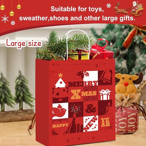 أكياس هدايا عيد الميلاد 24 قطعة من ANYGIFT بأحجام متنوعة وأكياس ورقية لعيد الميلاد بمقبض متين، وحقائب عيد الميلاد للهدايا، وحقائب هدايا عيد الميلاد، وحقائب هدايا عيد الميلاد، هدايا حفلات عيد الميلاد (8 كبيرة، 8 متوسطة، 8 صغيرة) l in Kuwait