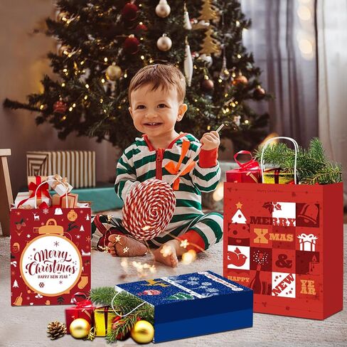 أكياس هدايا عيد الميلاد 24 قطعة من ANYGIFT بأحجام متنوعة وأكياس ورقية لعيد الميلاد بمقبض متين، وحقائب عيد الميلاد للهدايا، وحقائب هدايا عيد الميلاد، وحقائب هدايا عيد الميلاد، هدايا حفلات عيد الميلاد (8 كبيرة، 8 متوسطة، 8 صغيرة) l in Kuwait