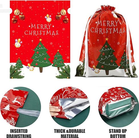 DUILE 34 قطعة من أكياس هدايا عيد الميلاد برباط بأحجام متنوعة وحقائب عيد الميلاد للهدايا اللطيفة وحقائب هدايا عيد الميلاد سانتا اللطيفة ومستلزمات زينة حفلات عيد الميلاد in Kuwait