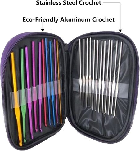 Ergonomic Crochet Kit for Beginners Adults : Crochet Ergonomic Soft Grip, Set of 22, Various Sizes, Knitting Kits for Beginners Adults. (Black) in Saudi Arabia