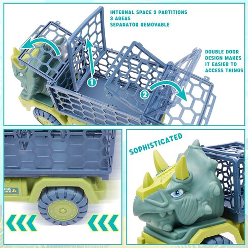 Dinosaur Truck Toys for Kids 3-5, T-Rex Transport Truck with 6 Dino Figures Toys, Dino Activity Play Mat, Dinosaur Truck Carrier Transport Car, Jurassic Dinosaur Play Set for Boys and Girls in Kuwait