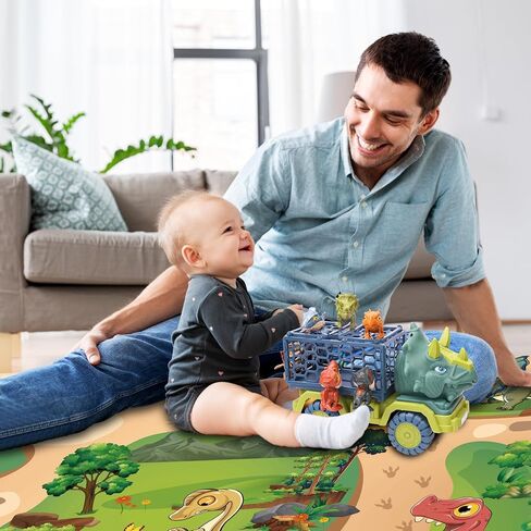 Dinosaur Truck Toys for Kids 3-5, T-Rex Transport Truck with 6 Dino Figures Toys, Dino Activity Play Mat, Dinosaur Truck Carrier Transport Car, Jurassic Dinosaur Play Set for Boys and Girls in Kuwait